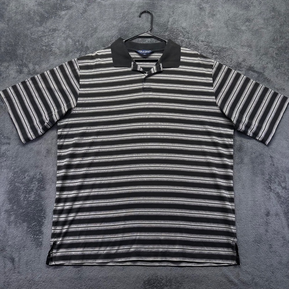 Polo Golf Ralph Lauren Mens XL Pima Cotton Striped Polo Shirt Black Grey White